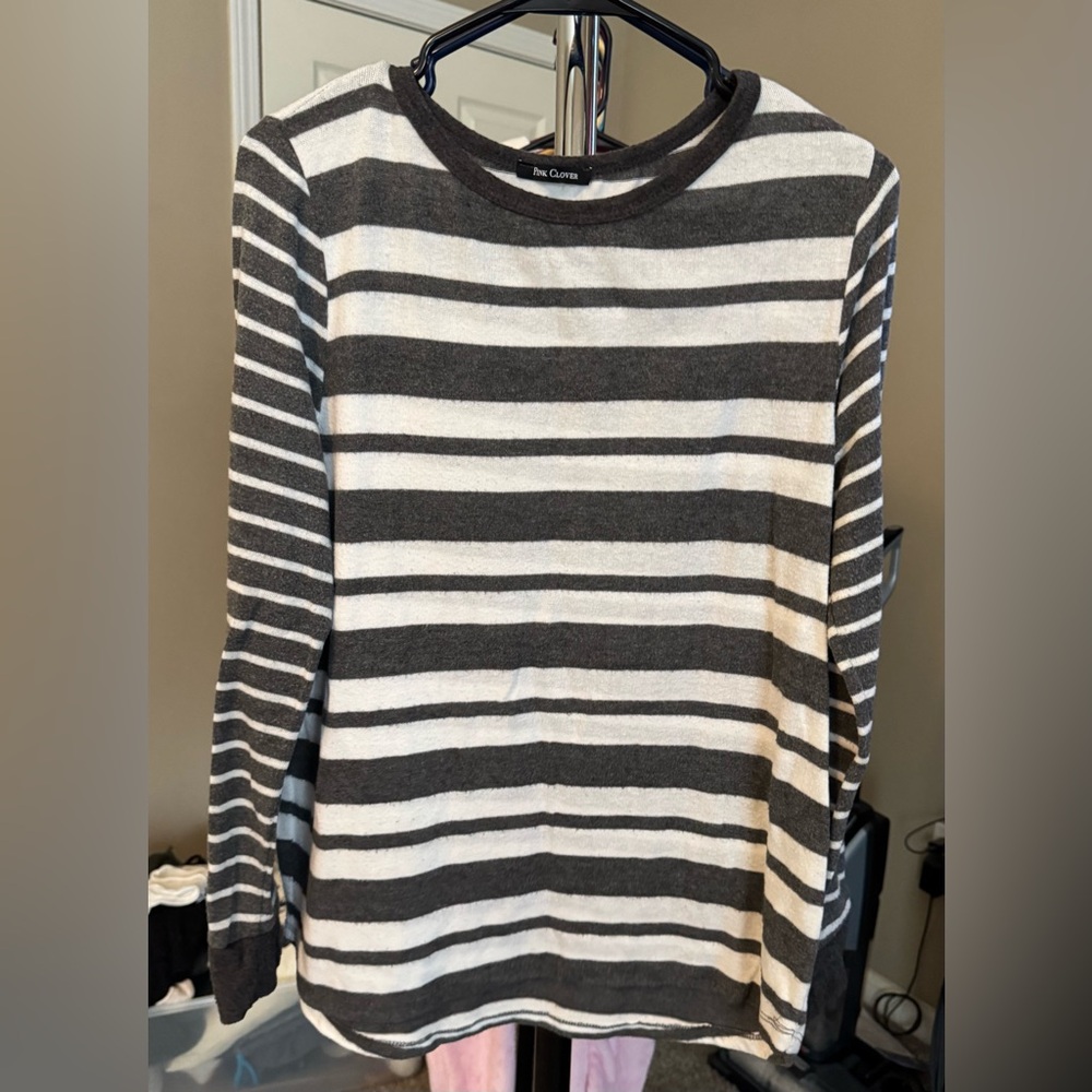 Pink Clover Charcoal and Ivory Striped Top